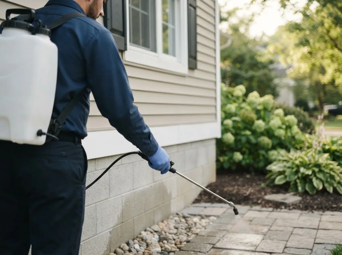 Pest control technician inspecting a home in Keshena, WI